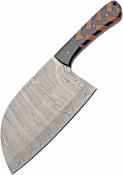 DM1432 Couteau Braided Cleaver | Lame Acier damas Cleaver | Manche Plaquettes Blue/Marron Housse Cuir | Livraison Gratuite