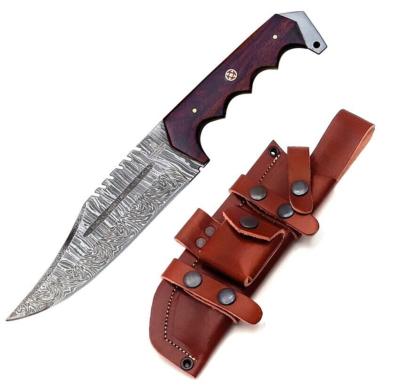 FHKCPBW001 Couteau FH Knives Bowie Brown Lame Acier Damas 256 Couches Etui Cuir - Livraison Gratuite