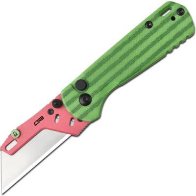 J1967WM Cutter Pliant CJRB Boxer Lame Acier 2Cr13 Manche G10 Motif Pastèque Button Lock - Livraison Gratuite