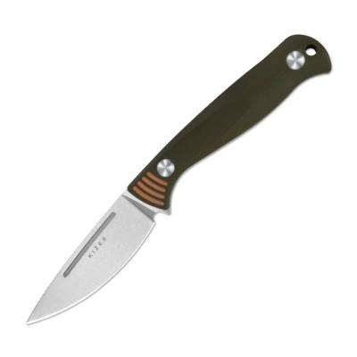 KI1097A1 Couteau Kizer Evenki 1 1097A1 - Lame Drop Point Acier AEB-L - Manche G10 Vert & Orange - Housse Kydex - Livraison Gratuite