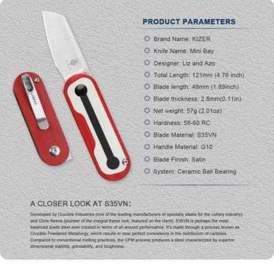 KI2583A2 Couteau Kizer Mini Bay Folder Red/White Lame CPM-S35VN IKBS - Livraison Gratuite