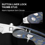 KIV2742A6 Kizer Microbe – Couteau Lame Acier 14C28N Satin Drop Point Manche Vortex Micarta Blue Button Lock – Livraison Gratuite