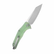 KUB158R — Couteau Kubey Flash Lame Acier Sandvik 14C28N Reverse Tanto Satiné Manche G10 Jade Linerlock - Livraison Gratuite