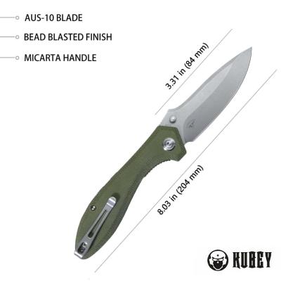 KUB314E Couteau Kubey Ruckus OD Green Lame Acier AUS-10 IKBS  - Livraison Gratuite