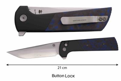 NMB2407BLCF North Mountain Blade Chop 2 – Couteau Pliant Button Lock Lame SLD-Magic Tanto – Manche Carbone Bleu – Livraison Gratuite