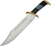 PA203527 Monster Bowie Couteau Fixe XXL Lame Bowie Acier Inox Manche Résine Noire/Turquoise Housse Cuir - Livraison Gratuire