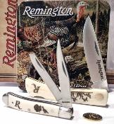 R15687 Coffret Collector Remington Turkey Tin – 2 Couteaux Pliants – Lames Acier Inox – Manche Os Blanc – Boîte Métal Vintage - Livraison Gratuite 
