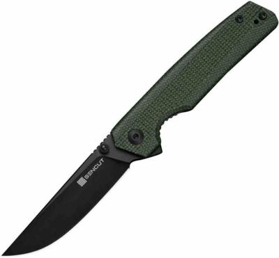 S251122 — Couteau Pliant Sencut Stria Lame Acier D2 Noir (59-61HRC) Manche Plaquettes Green Canvas Micarta Flipper Thumb Stud Livraison Gratuite