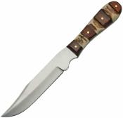SS7026  Steel Stag Mini Hunter | Couteau Lame Clip Point Acier Inox | Manche Os/Bois Housse Cuir marron - Livraison Gratuite 