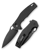 TVTY20BM14 — Couteau Trivisa Corvus Button Lock Lame Acier 14C28N Drop Point Noir Manche Micarta Noir - Livraison Gratuite