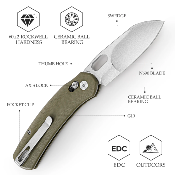TVTY26GN Couteau Lamb-03G Green EDC Crossbar Lock Lame N690 Acier Manche G-10 - Livraison Gratuite