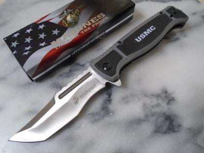 USMA3005GY Lot de 2 Couteau Semi-Automatique USMC Marines A/O Lame Tanto Acier 3Cr13  - Livraison Gratuite