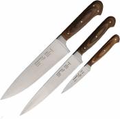 ZWB2171 Zweibruder Kitchen Set 3PC – Coffret de Couteaux de Cuisine Acier Inox Satin – Manche Bois Brun – Chef 20 cm, Slicing 19 cm, Paring 9 cm – Livraison Gratuite