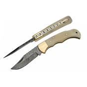 Couteau Damas Camel Bone Lockback Lame Damas 128 Couches Manche Os DM1110 - Free SHipping