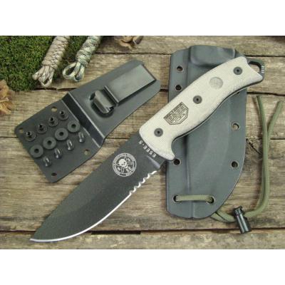 Couteau ESEE Model 5 Tactical Lame Acier Carbone 1095 Serr Manche Micarta Etui Kydex Made In USA ES5STG - Free Shipping