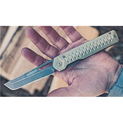 G1690 Couteau Gerber Ayako Tanto Acier 7Cr17MoV Manche Green Aluminium - Livraison Gratuite