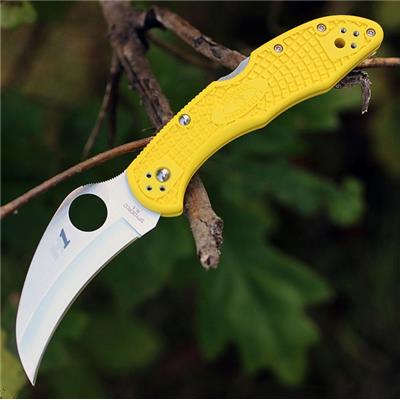 Couteau Spyderco Tasman Salt 2 Hawkbill Salt Lame Acier H1 Manche Yellow FRN Made Japan SC106PYL2 - Free Shipping