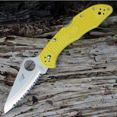 Couteau Spyderco SALT 2 Lame Acier H1 Serrat Manche Yellow Backlock Made In Japan SC88SYL2 - Free Shipping