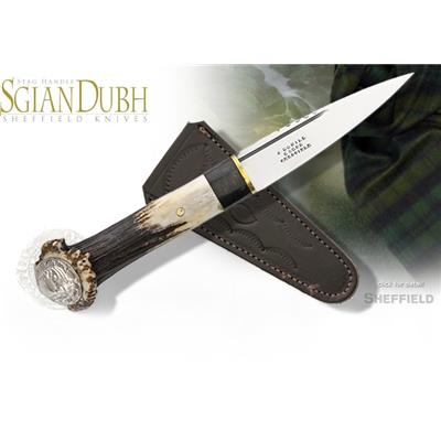 Couteau Dague Scottish Dirk Sheffield Sgian Dhu Crown Stag Acier Carbone Manche Bois de Cerf Made England SHE021 - Free Shipping