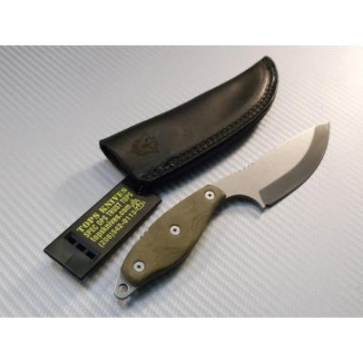 Couteau Tops Knives Scandi Woodsman Acier 1095 Manche Green Micarta Etui Cuir Made In USA TPSWOOD35 - Free Shipping