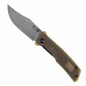 B2108A5 Couteau TENABLE Bison Lame Acier Damas Water Ripple Manche Ultem Amber Liner Lock - Livraison Gratuite