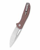 BTKMK18C  Bestechman Whalefin | Couteau Pliant Lame Drop Point Acier D2 Satin/Stonewash | Manche Brown G10 Button Lock - Livraison Gratuite
