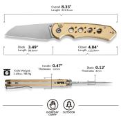 CIVC240673  Couteau CIVIVI Pragma Prime Wharncliffe Lame Acier Sandvik 14C28N Manche Aluminium Champagne Button Lock - Livraison Gratuite
