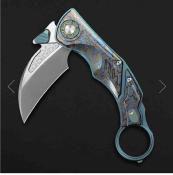 CRSPREDATORTGN Critical Strike Predator Karambit - Lame Acier M390 Manche Titane Teal & Camo Linerlock - Livraison Gratuite