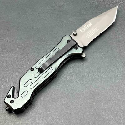 Lot de 3 EE10A97TGY ElitEdge Rescue Linerlock A/O | Couteau de Secours Lame Tanto Acier 420C | Manche Gray Alu - Livraison Gratuite