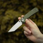 GEO2503H — Couteau GEO Knife Blaze Lame Acier Bohler M390 Tanto Stonewash Manche G10 Vert Crossbar Lock - Livraison Gratuite