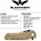 HBKBLKBT Heibel Knives - Couteau Blackhawk Desert Tan Manche G-10 Lame Acier D2 Clip Point Linerlock - Livraison Gratuite