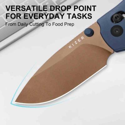 Ki348829CDA1 Kizer C01C 2.9 CD – Couteau Lame Acier Elmax Drop Point Manche Aluminum Blue Clutch Lock – Livraison Gratuite