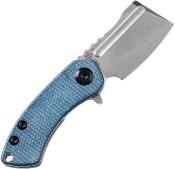 KT3030M1 — Couteau Kansept Mini Korvid Lame Acier 154CM 59-61 HRC Stonewash Cleaver Manche Micarta Toile Bleu Linerlock Clip Livraison Gratuite