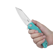 KUB158T — Couteau Kubey Flash Lame Acier Sandvik 14C28N Reverse Tanto Satiné Manche G10 Bleu Tiffany Linerlock - Livraison Gratuite