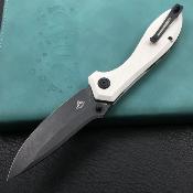 KUB314D  Kubey Ruckus – Couteau Liner Lock | Lame Drop Point AUS-10 BLK | Manche G10 Ivory | Bearing - Livraison Gratuite