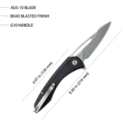 KUB345A Couteau Kubey Merced Black Lame Acier AUS-10 Bead Blast IKBS - Livraison Gratuite