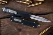 MCT2255 Microtech Dirac D/E – 225-5 | Couteau OTF Lame Double Tranchant Serr| Manche Alu Noir | Fabriqué USA - Livraison Gratuite 