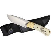 MR441 Couteau de Chasse Marbles Skinner Scrimshaw Os Lame Acier Etui Nylon - Livraison Gratuite