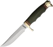 MR724 — Couteau Marbles Hunter Lame Acier D2 Satin Skinner Manche Micarta Vert Garde Laiton Etui Cuir Chasse Bushcraft - Livraison Gratuite