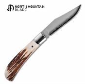 NMB2531ATL Couteau North Mountain Blade Lanny Thin | Lame Clip Point Acier SLD-Magic | Manche Corne de Cerf Slipjoint - Livraison Gratuite
