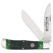 QGPSB206L Couteau Queen Cutlery 2 Lames Lame Clip/Spey Acier 1095 Manche Os Vert Liner Lock - Livraison Gratuite
