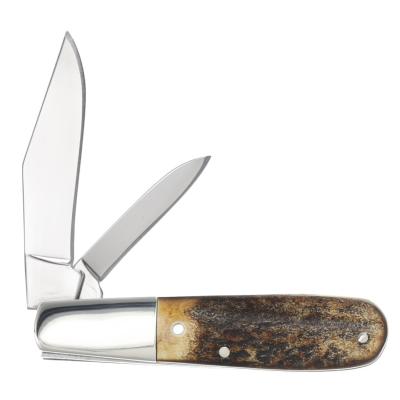 QGSH281 Queen USA Genuine Stag Barlow – Couteau Pliant Traditionnel Clip & Pen Lame Acier 1095 Carbone Manche Bois de Cerf Slip Joint - Livraison Gratuite
