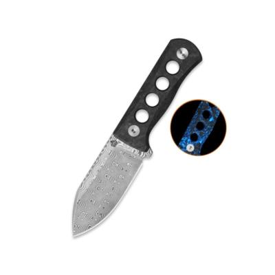 QS141L Couteau Fixe QSP Canary Lame Damas Manche Carbone Noir Bleu Étui Kydex - Livraison Gratuite