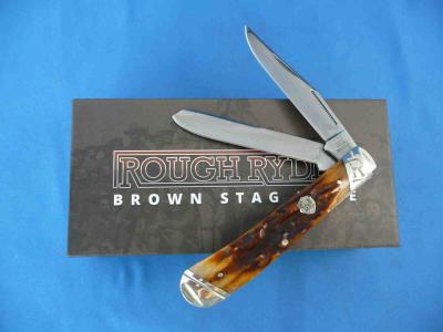 RR1789 Couteau Rough Ryder Trapper Brown Stag Bone Lames 440 Boite Collector - Livraison Gratuite