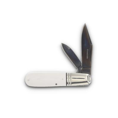 RR2669 Couteau Rough Rider Tuxedo Series Barlow Lame Clip/Pen Acier 440 Manche Micarta Blanc Slip Joint - Livraison Gratuite