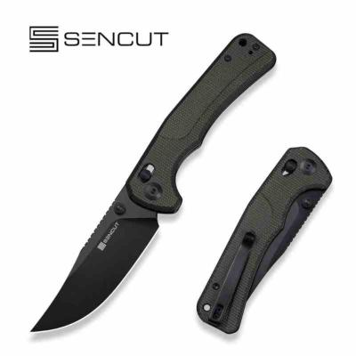 S25001A1 SENCUT Slybolt  Black – Couteau Pliant EDC Thumb Stud & Crossbar Lock Lame Clip Point 9Cr18MoV Black Manche Micarta Noir - Livraison Gratuite