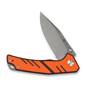 S250991 — Couteau SENCUT Quirk Lame Acier D2 Clip Point Gray Stonewashed Manche Plaquettes G10 Orange et Noir Liner Lock Flipper Thumb Stud - Livraison Gratuite