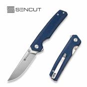 S251123 — Couteau Pliant Sencut Stria Lame Acier D2 Satiné (59-61HRC) Manche Plaquettes Blue Canvas Micarta Flipper Thumb Stud Livraison Gratuite