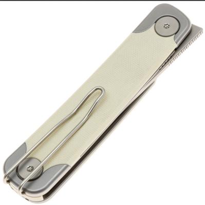 SRM131MGT Couteau SRM Enso 131M-GT Trailing Point Lame Acier Sandvik 14C28N Manche Tan G10 Sécurité Liner Lock - Livraison Gratuite 