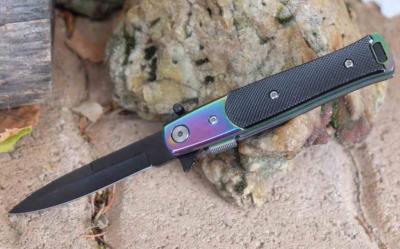 Lot de 3 STT27108RB  Couteau pliant S-TEC | Style Stiletto | Lame noire Acier Inox Manche Abs Black Linerlock - Livraison Gratuite